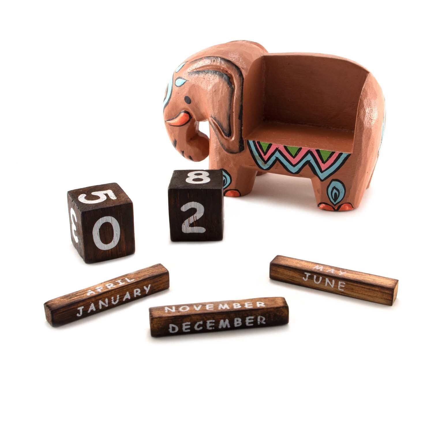Calendrier perpétuel éléphant peint