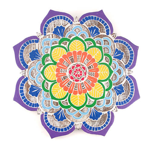 Plaque murale Chakra Mandala, bois d'albizia sculpté