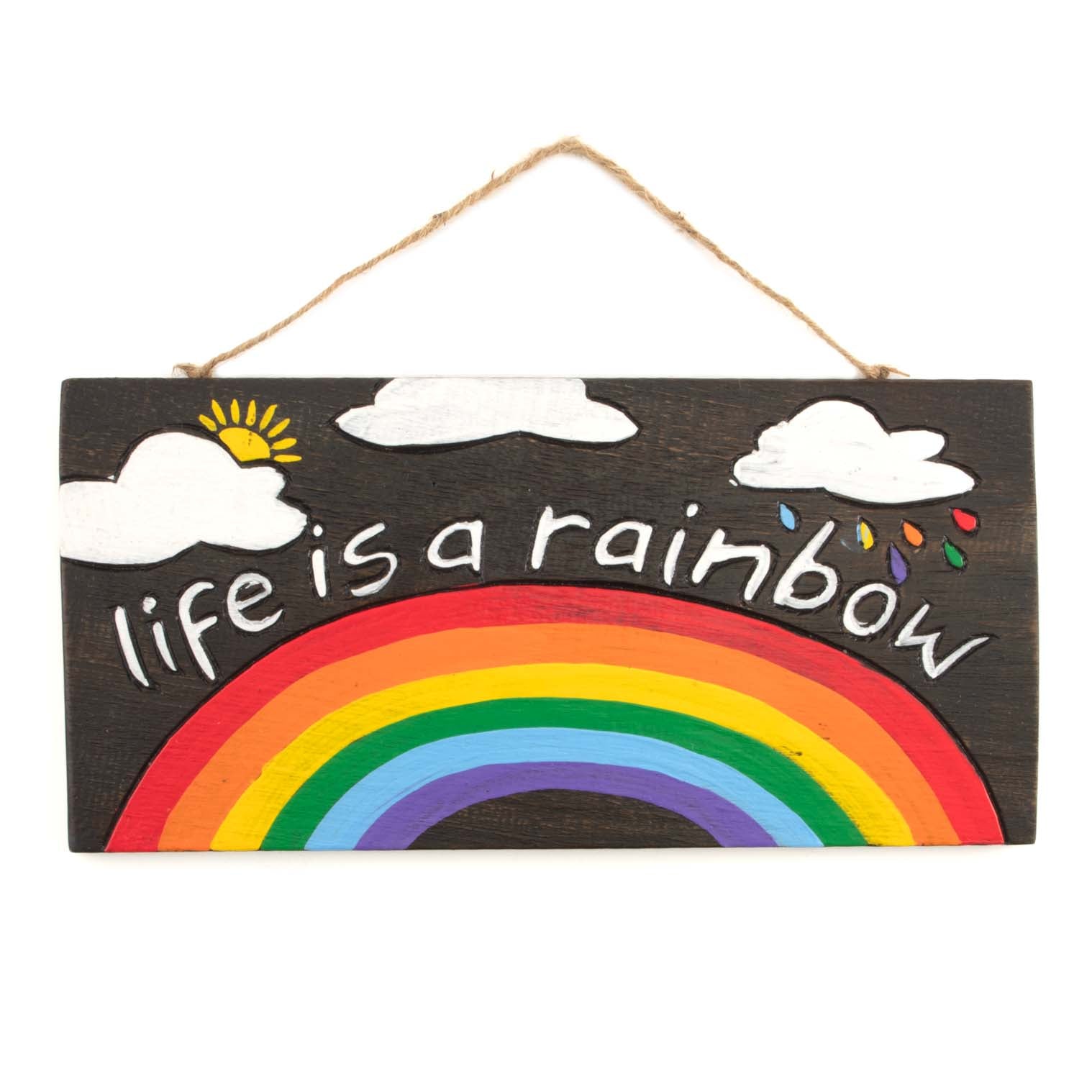 La vie est un arc-en-ciel, Plaque décorative en bois peinte à la main