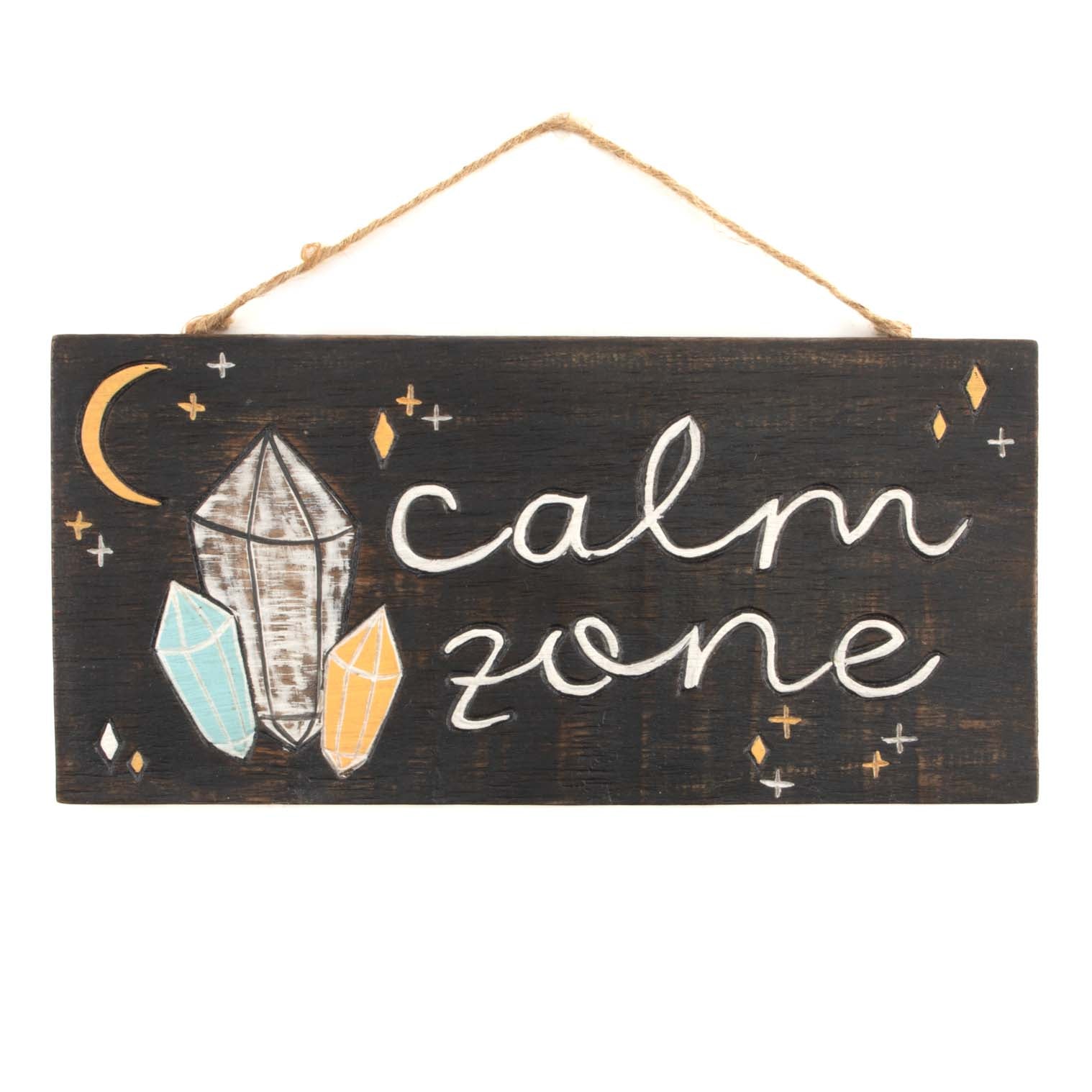 Plaque Murale en Bois Peinte à la Main – Zone de Calme