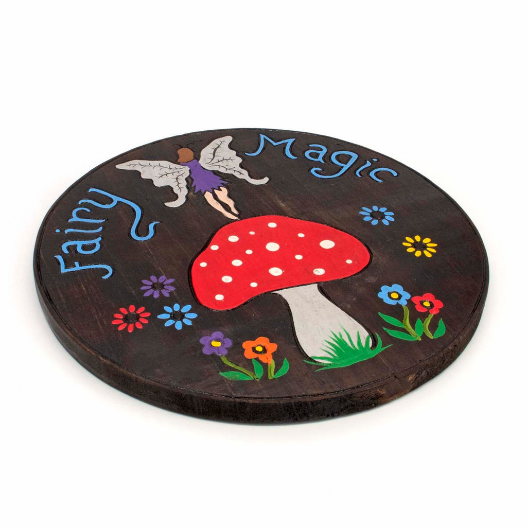 Plaque ronde en bois peinte « Fairy Magic »