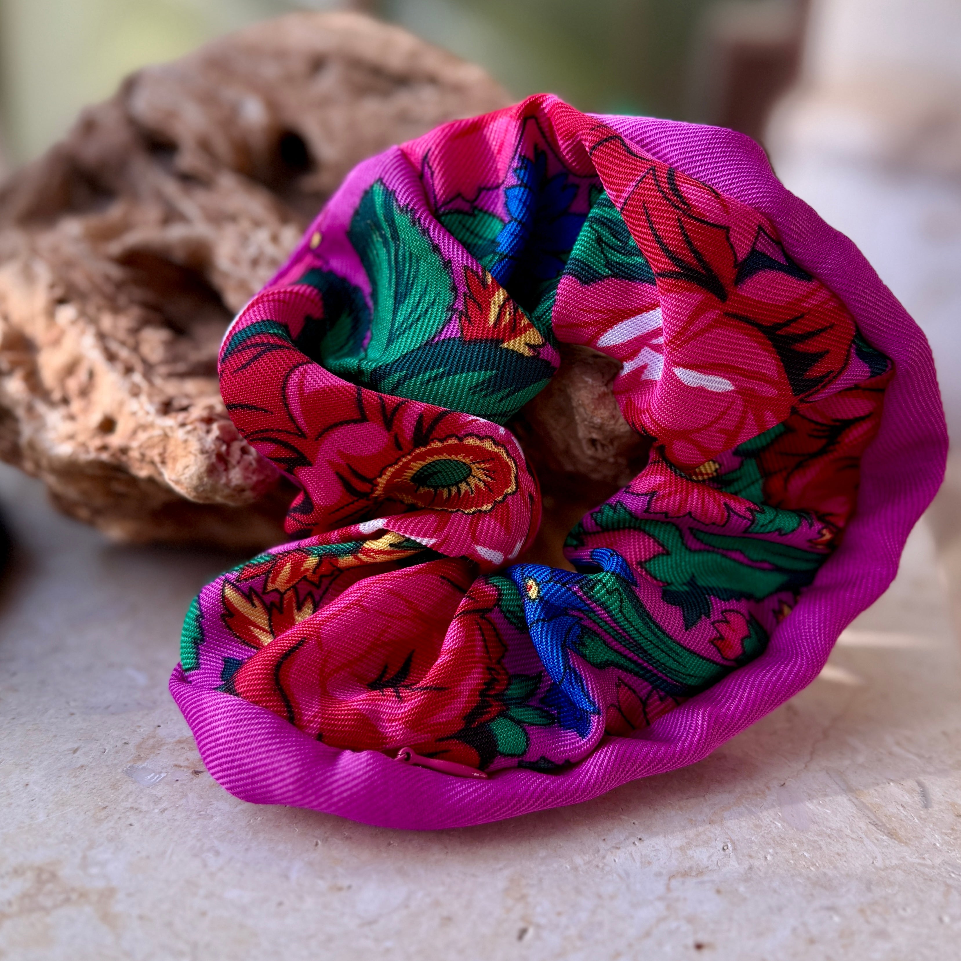Traditional Fabric Scrunchies with Secret Zipper Pouch | Set of 5 Colors