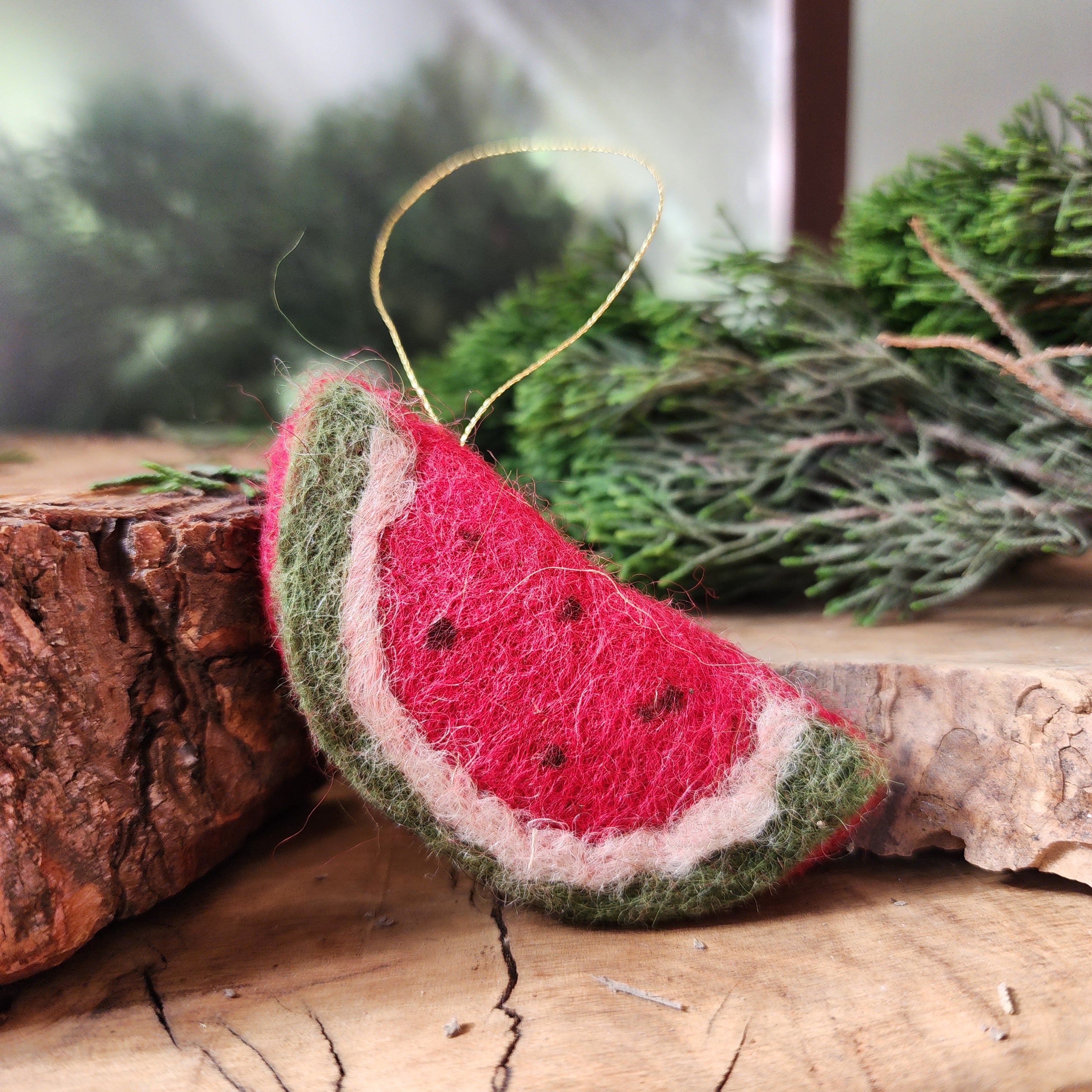 Hand Felted Wool Watermelon Christmas Tree Ornament