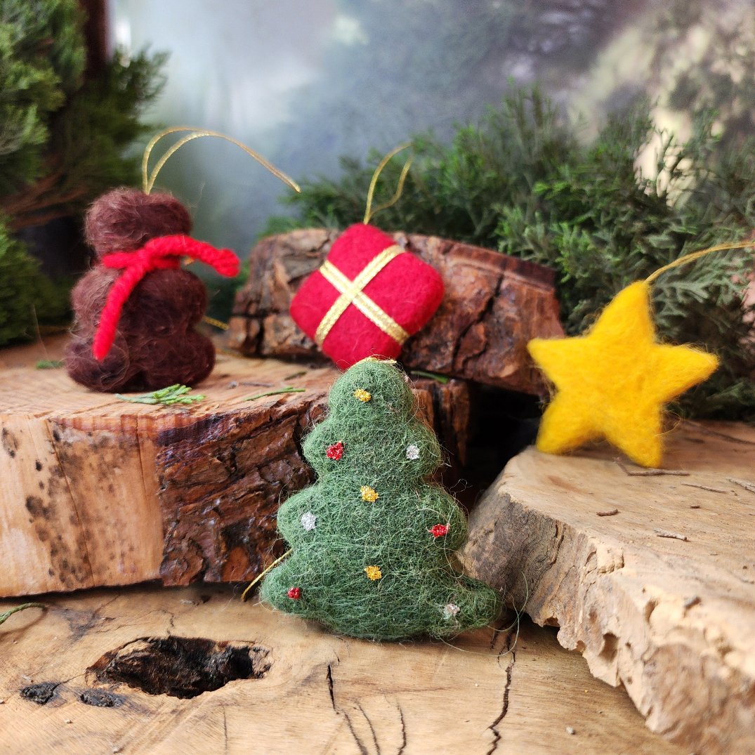 Felted Wool Christmas Ornaments | Set of 4 | Handcrafted