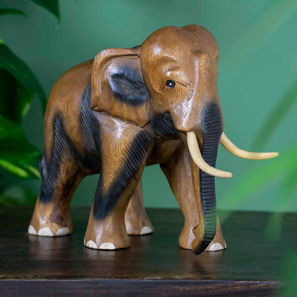Éléphant sculpté en bois de Saman, très grande taille