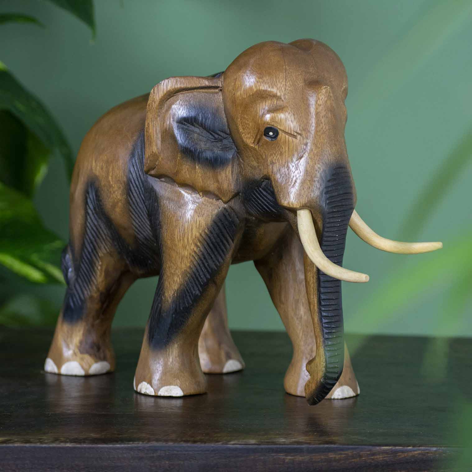 Éléphant sculpté en bois de Saman, très grande taille