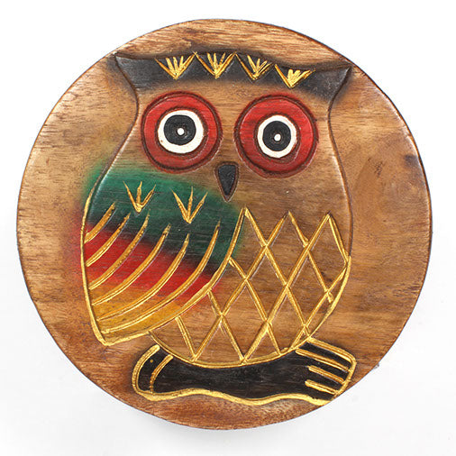 Tabouret en bois de raintree sculpté hibou
