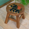 Tabouret sculpté en bois de Saman, motif éléphant