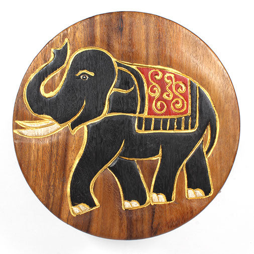 Tabouret sculpté en bois de Saman, motif éléphant