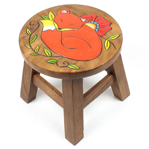 Tabouret en bois de Suar sculpté Renard endormi