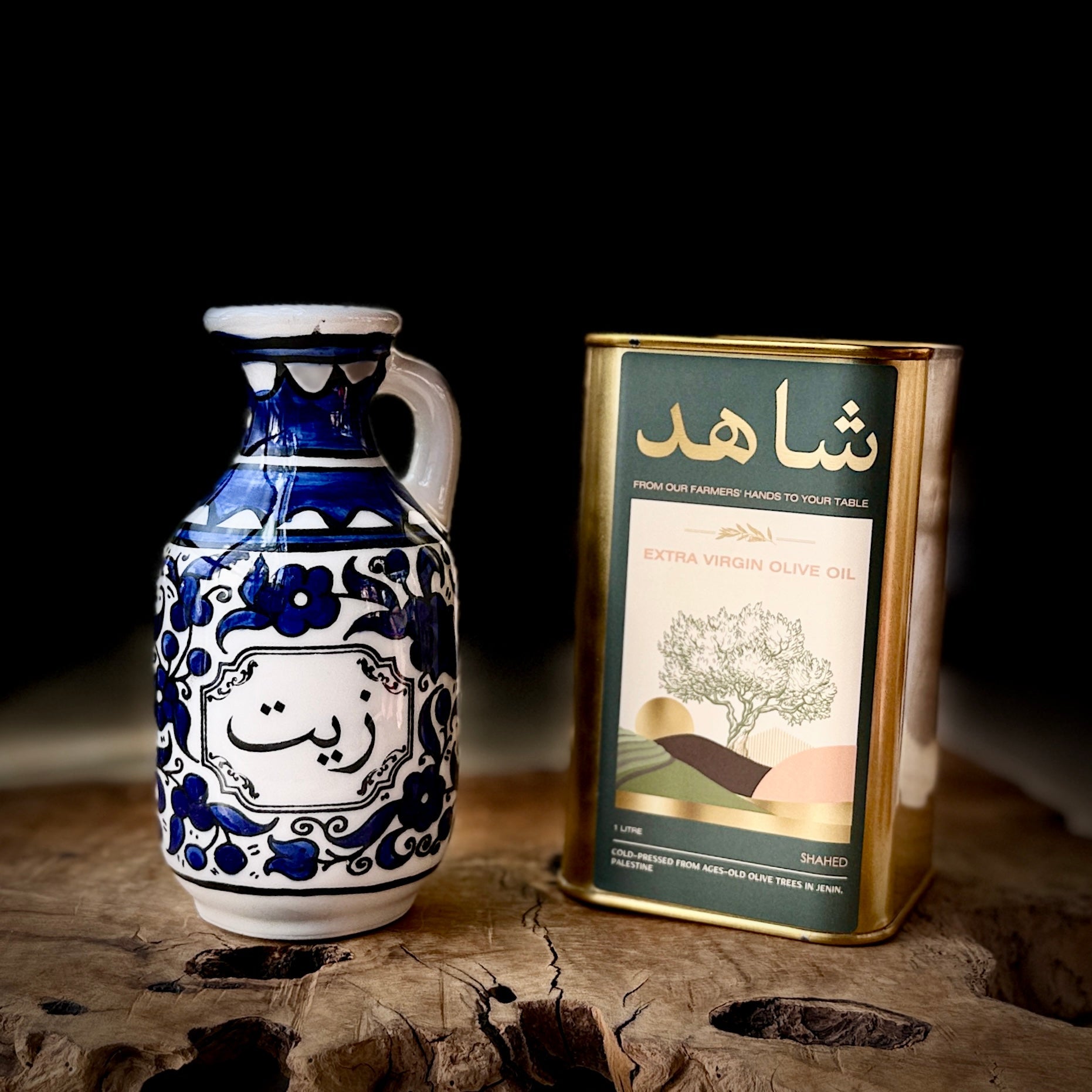 Gift Set: Handmade Ceramic Olive Oil Bottle with Cold Pressed Extra Virgin Olive Oil