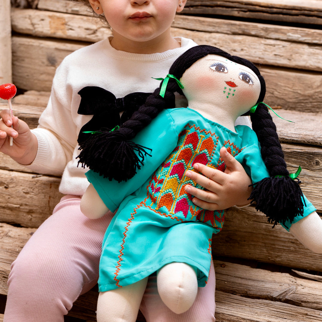 Handmade Doll with Traditional Embroidered Dress and Hand Painted Face