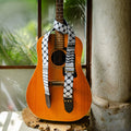 Keffiyeh Guitar Strap on Leather | Handcrafted