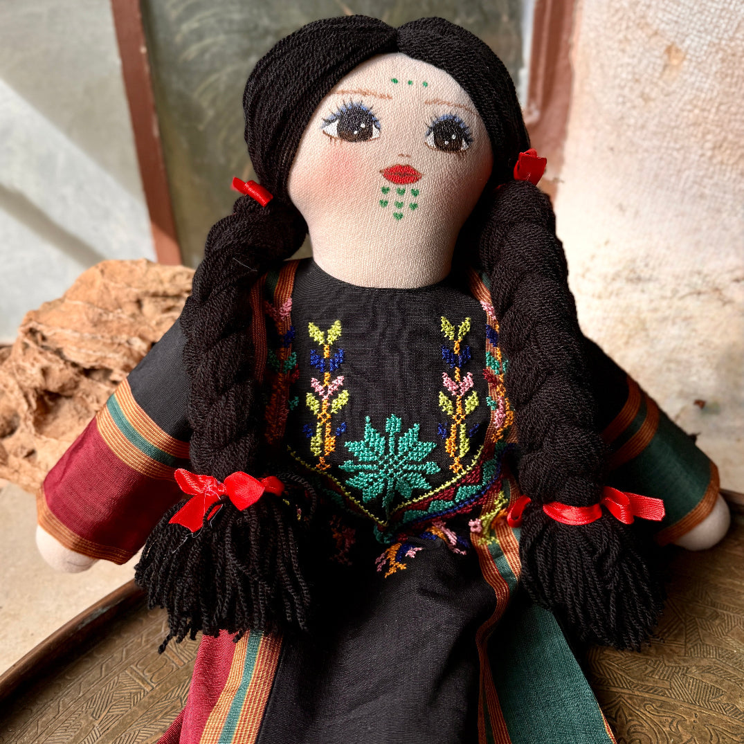 Handmade Doll with Traditional Embroidered Dress and Hand Painted Face