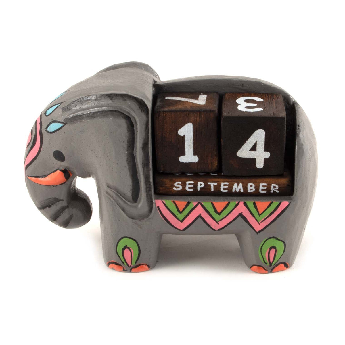 Calendrier perpétuel éléphant peint