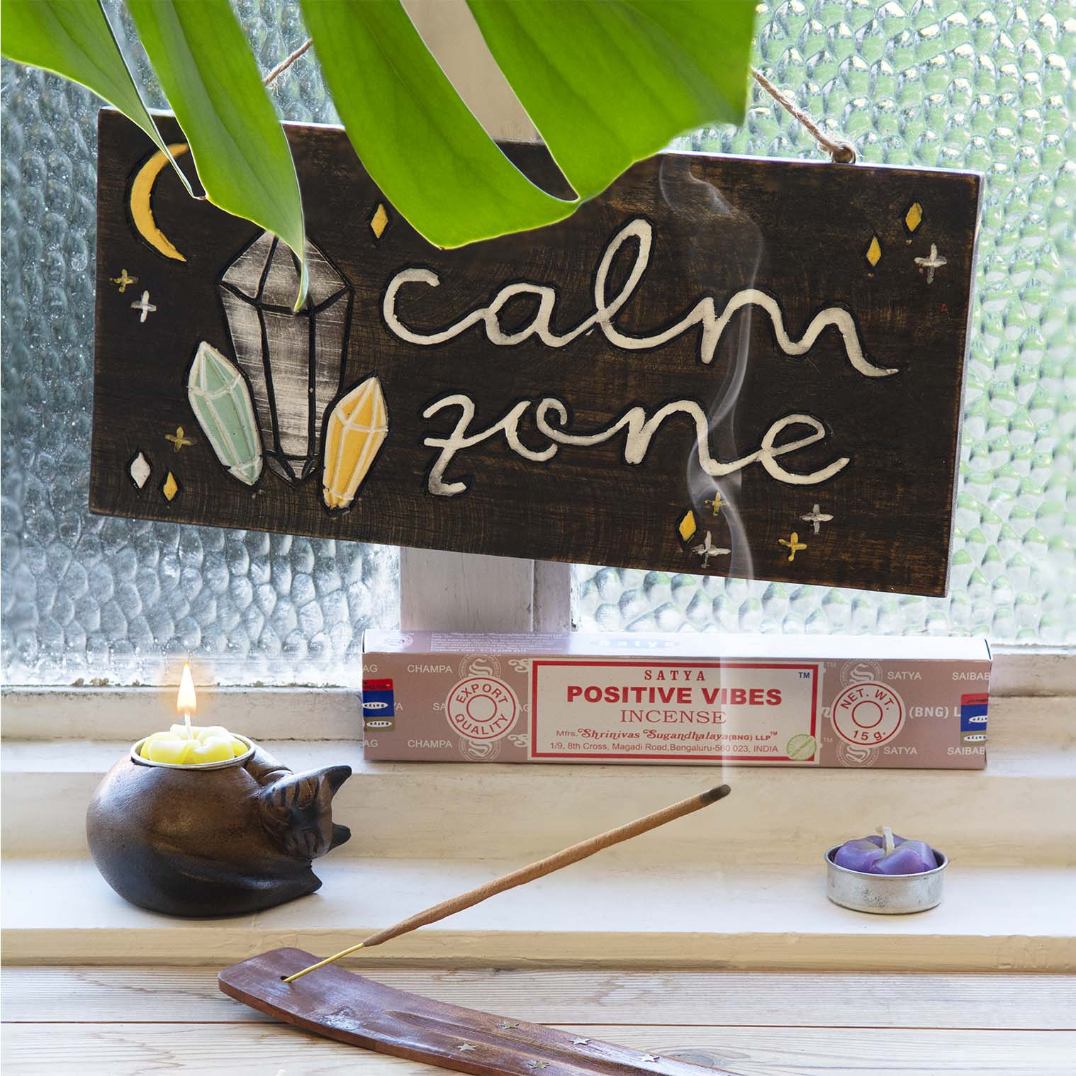 Plaque Murale en Bois Peinte à la Main – Zone de Calme