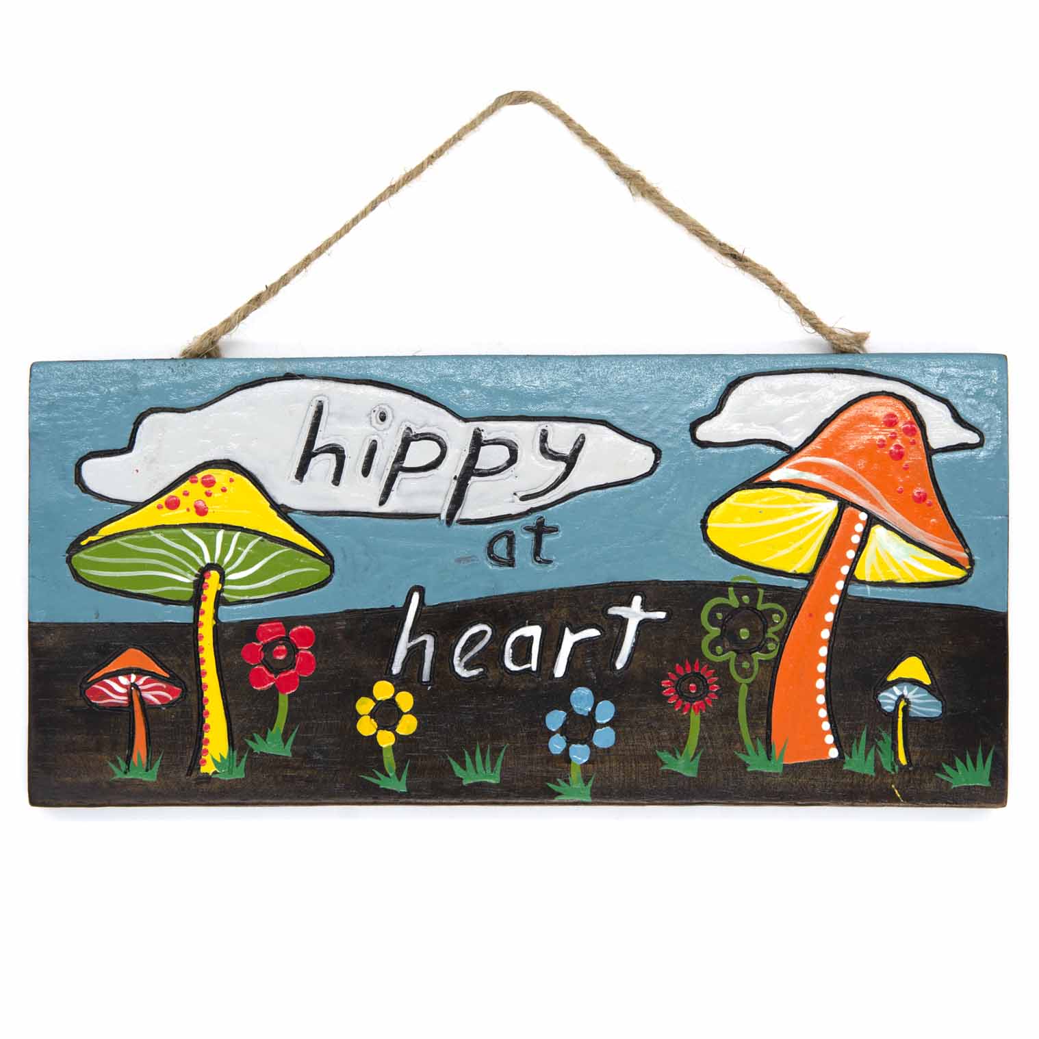 Plaque suspendue en bois en forme de champignon peinte à la main, Esprit Hippie