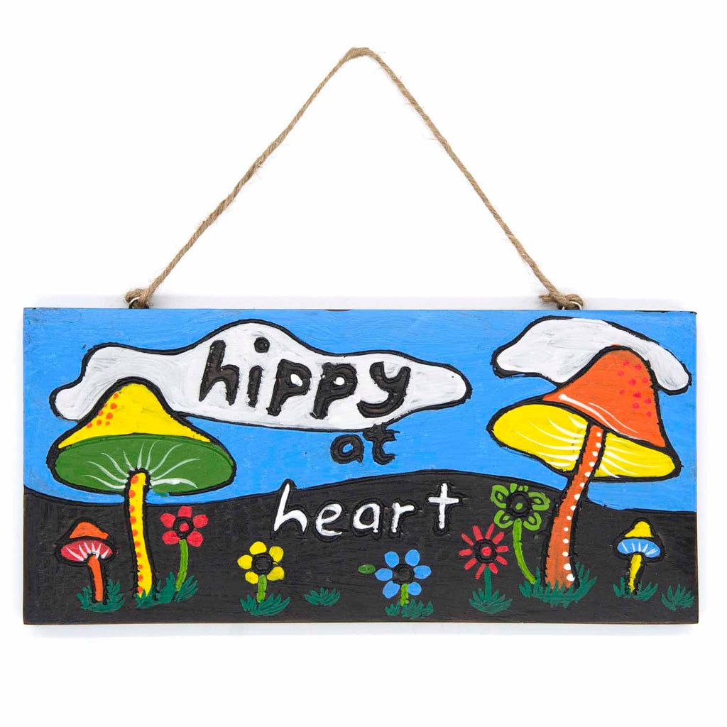 Plaque suspendue en bois en forme de champignon peinte à la main, Esprit Hippie