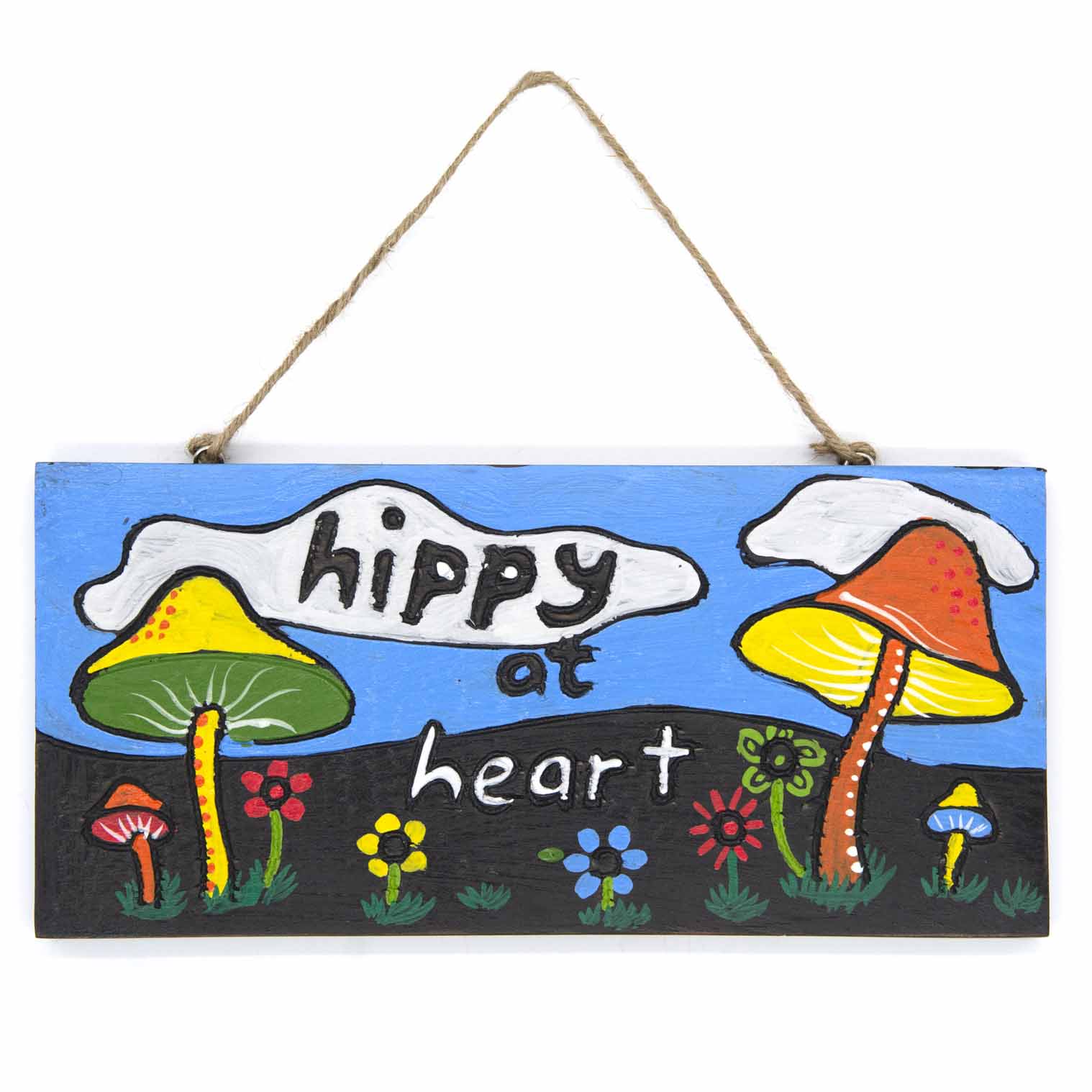 Plaque suspendue en bois en forme de champignon peinte à la main, Esprit Hippie