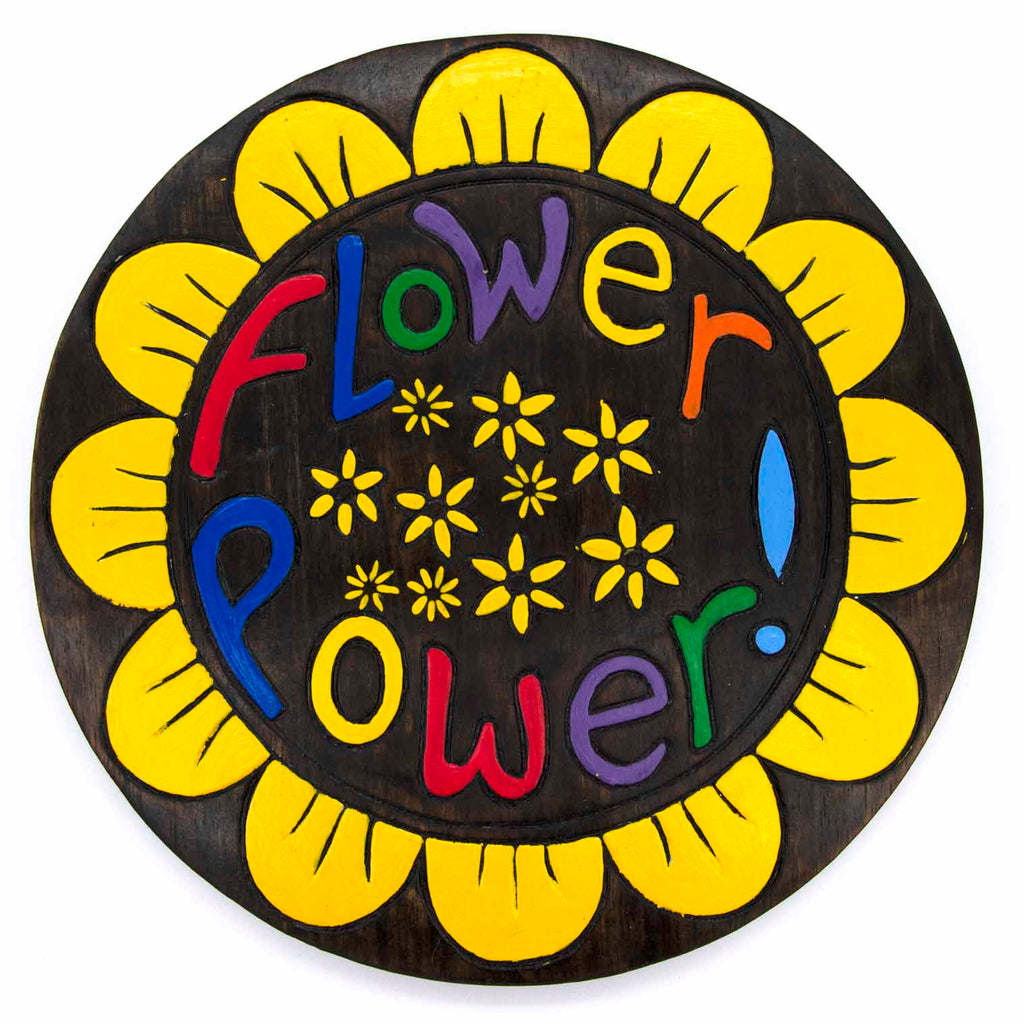 Plaque ronde en bois peint « Flower Power »
