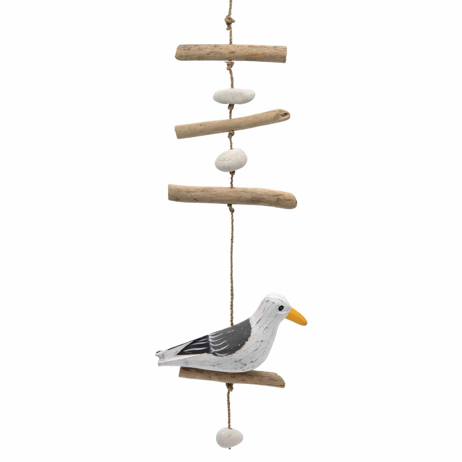 Mouette suspendue avec bois flotté et galets