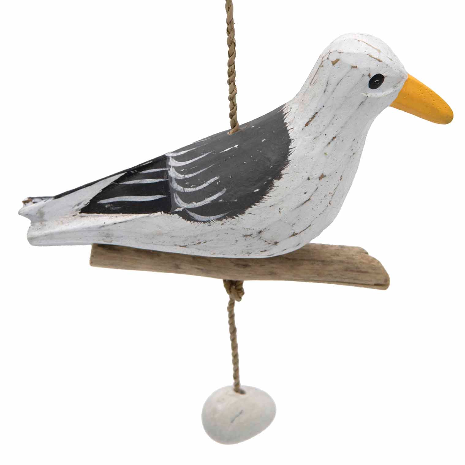 Mouette suspendue avec bois flotté et galets