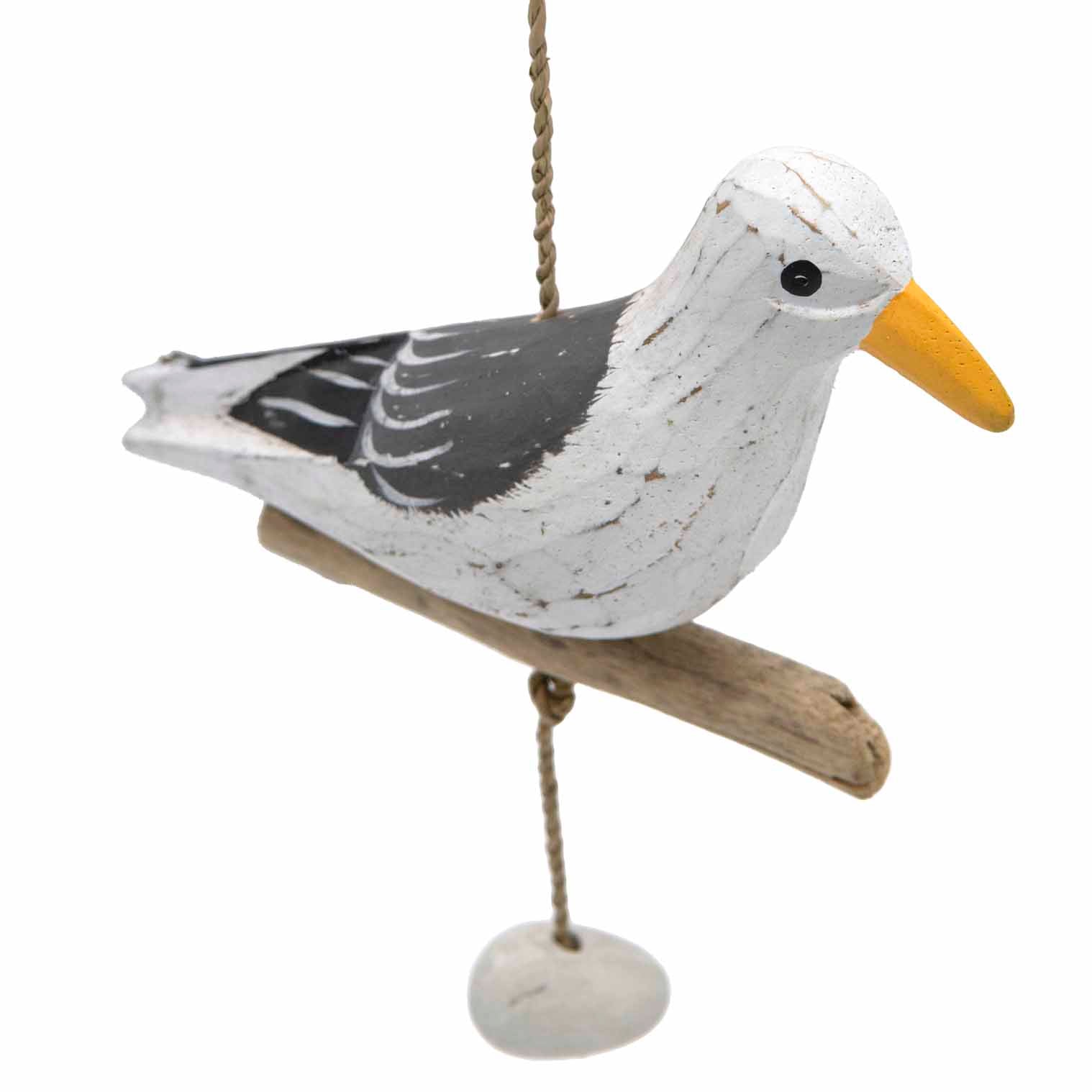 Mouette suspendue avec bois flotté et galets