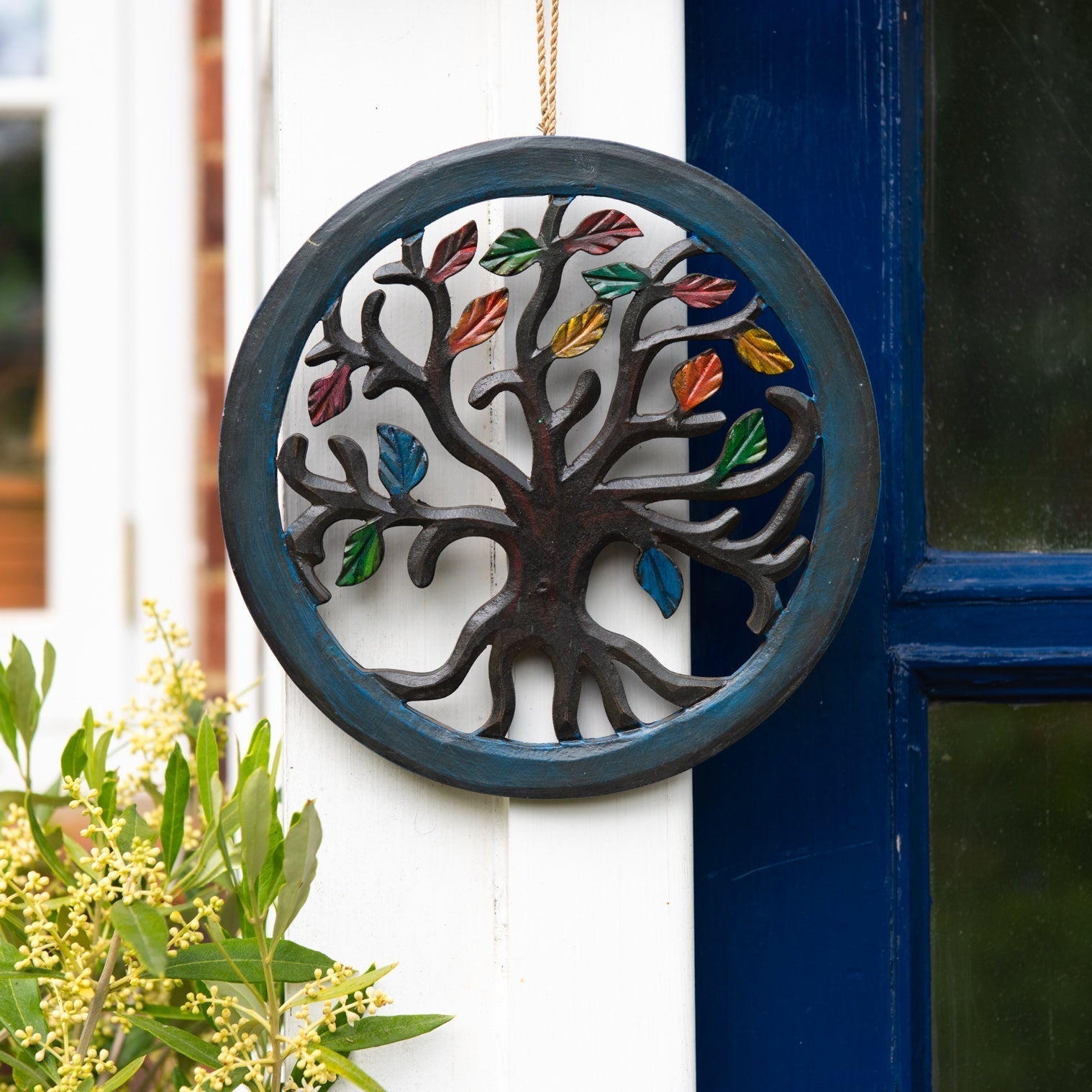Plaque ronde Arbre de Vie avec feuilles d'automne