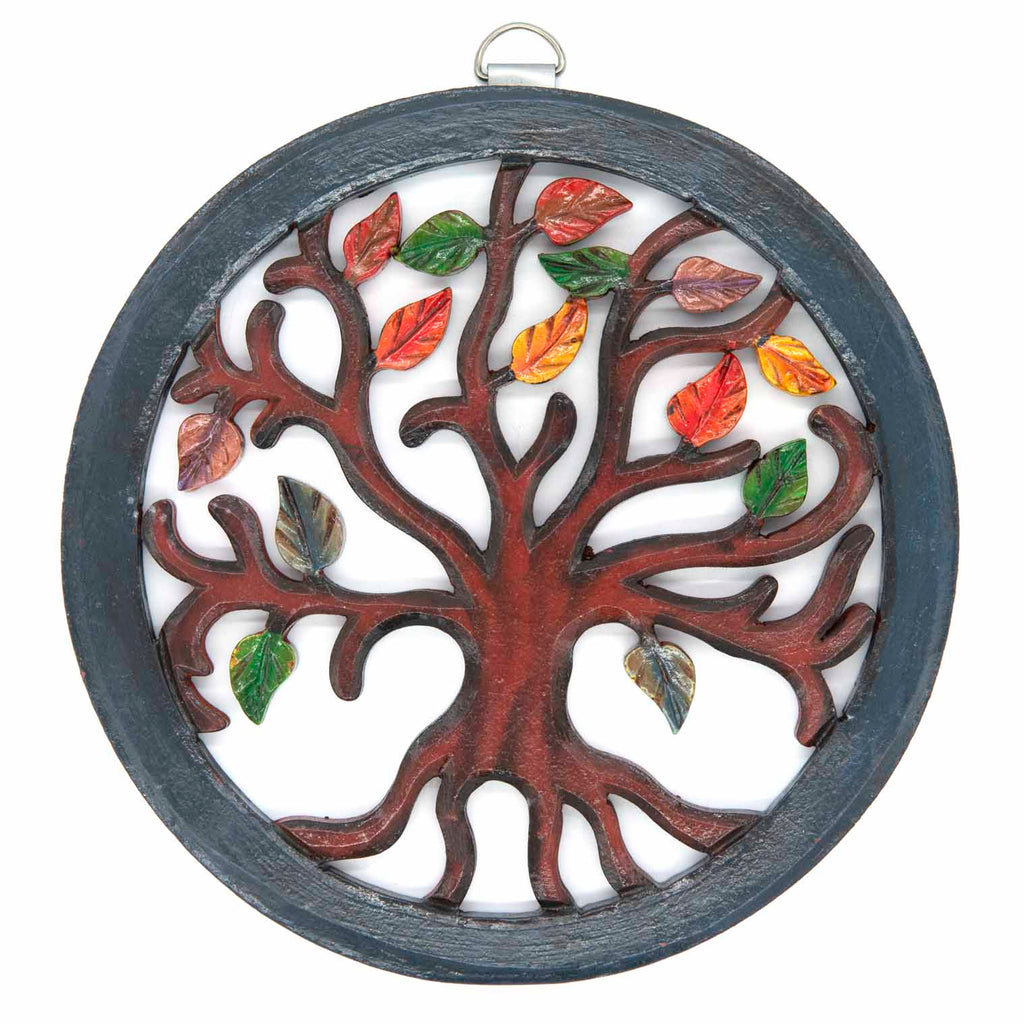Plaque ronde Arbre de Vie avec feuilles d'automne