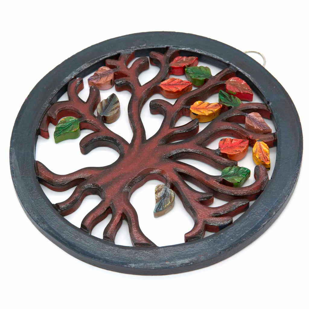 Plaque ronde Arbre de Vie avec feuilles d'automne