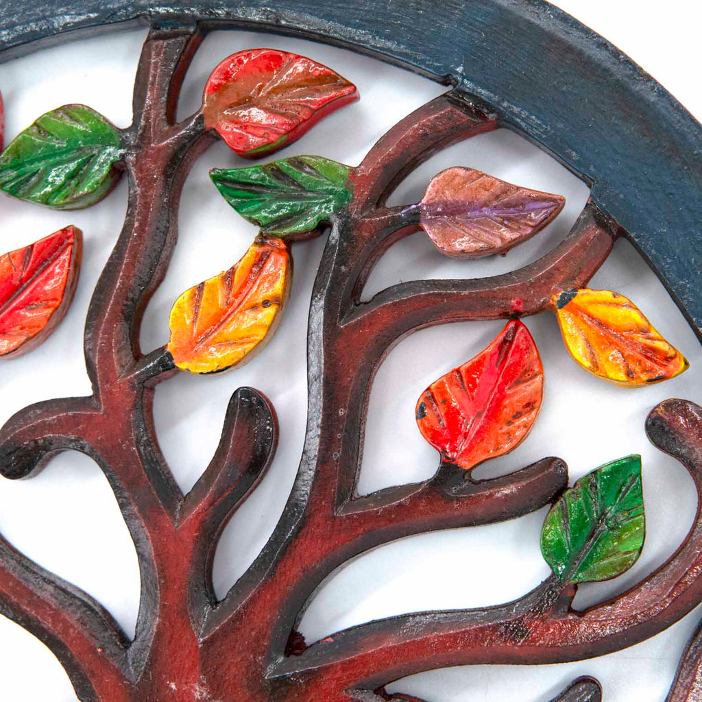 Plaque ronde Arbre de Vie avec feuilles d'automne