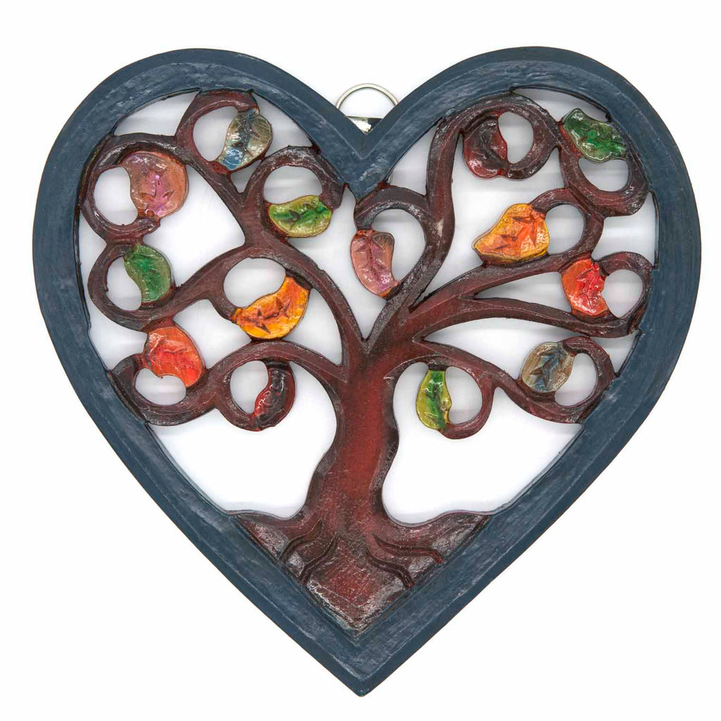 Plaque Cœur Arbre de Vie avec Feuilles d'Automne
