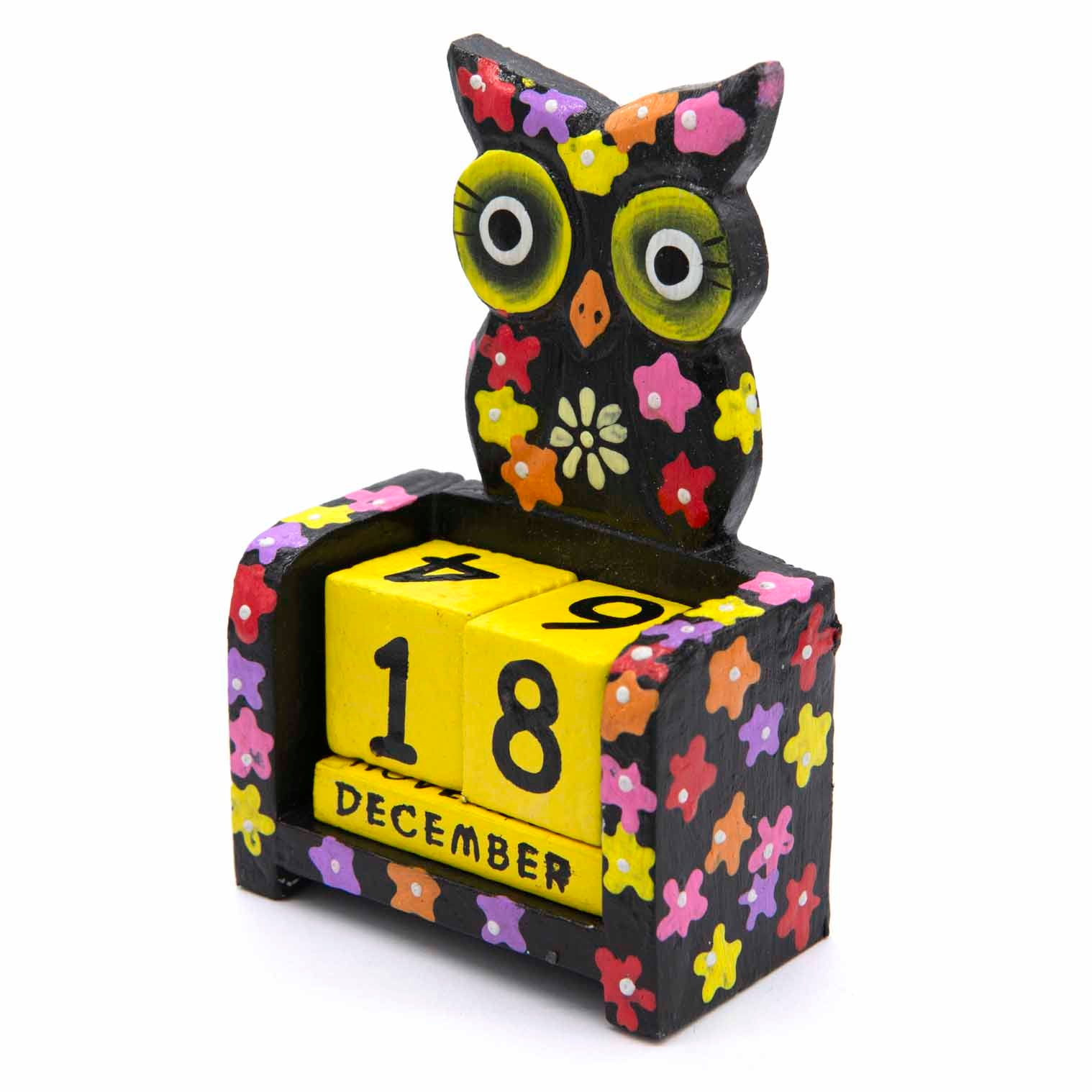 Calendrier perpétuel hibou peint