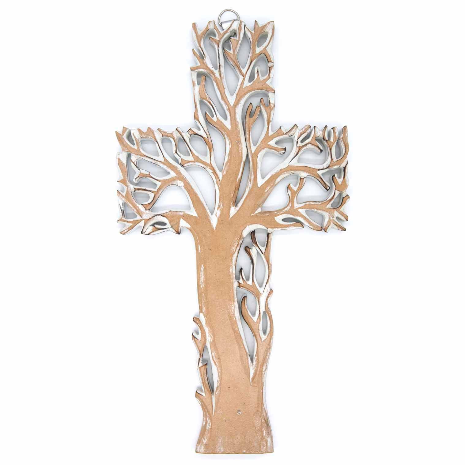 Plaque croix Arbre de Vie avec finition blanchie à la chaux