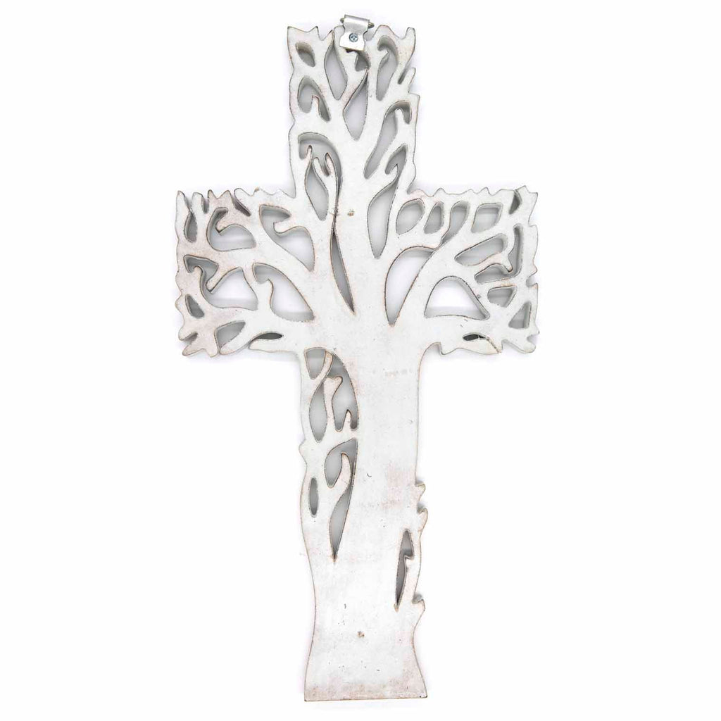 Plaque croix Arbre de Vie avec finition blanchie à la chaux