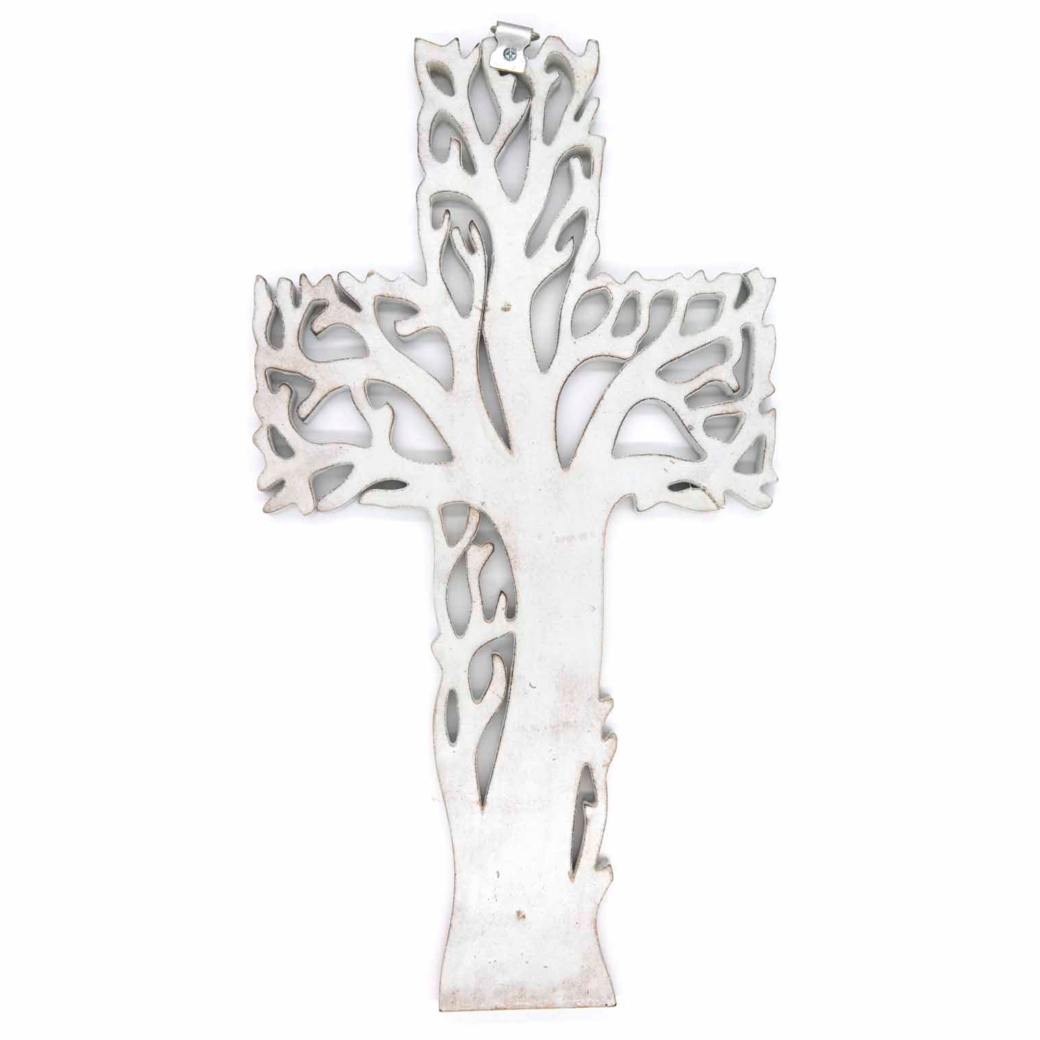 Plaque croix Arbre de Vie avec finition blanchie à la chaux