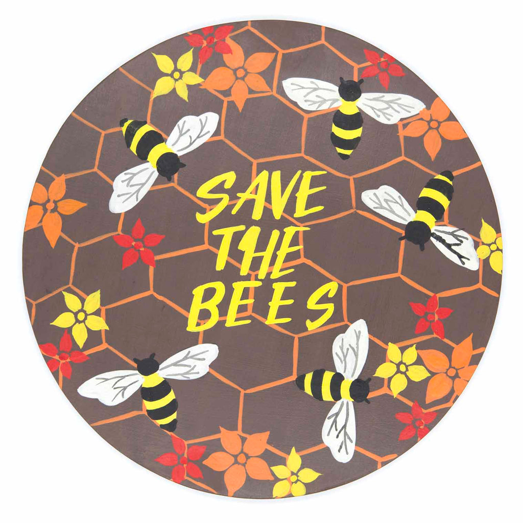 Plaque ronde en bois « Sauvons les abeilles »