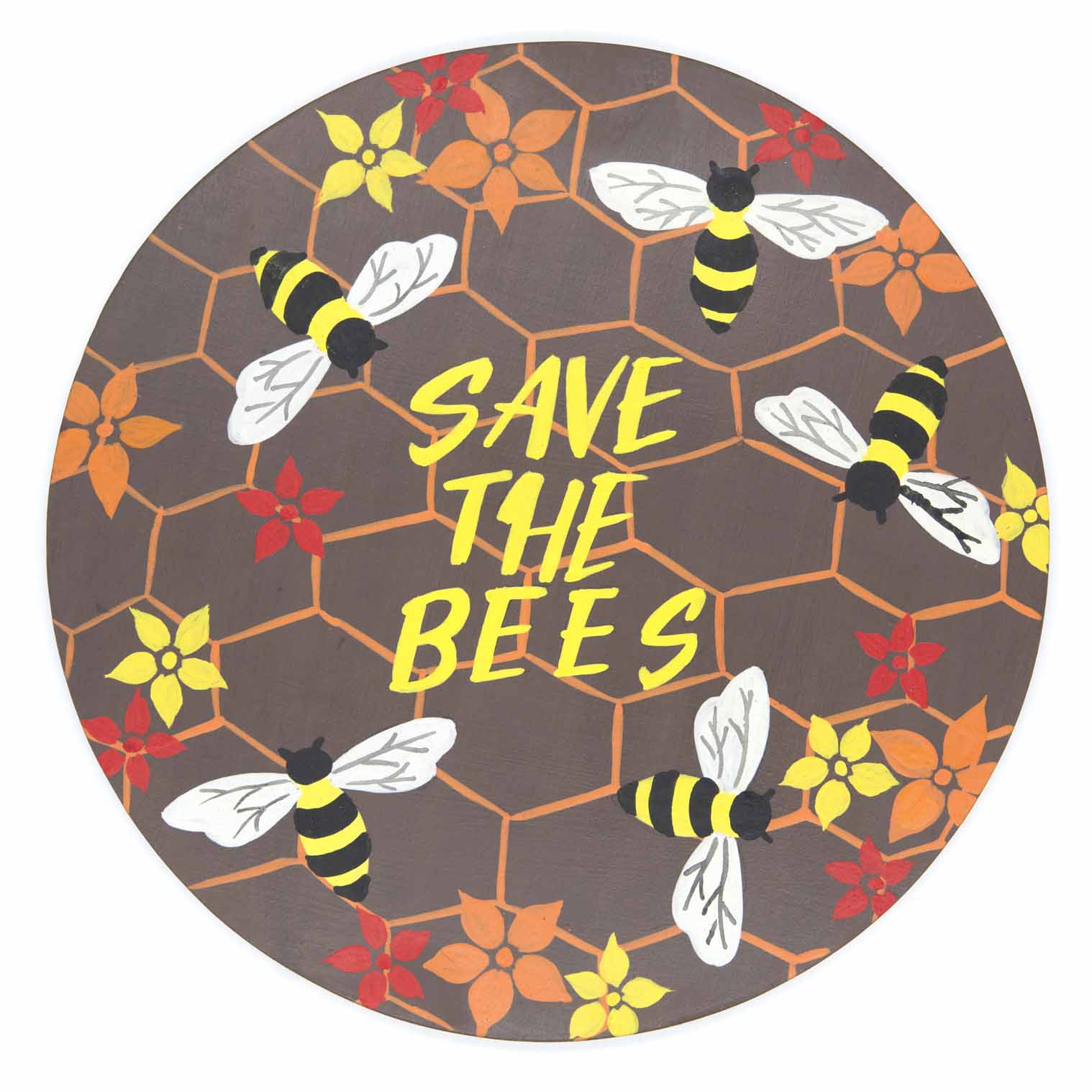 Plaque ronde en bois « Sauvons les abeilles »