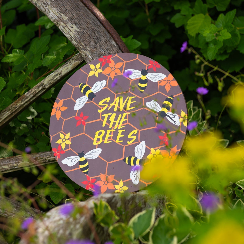 Plaque ronde en bois « Sauvons les abeilles »