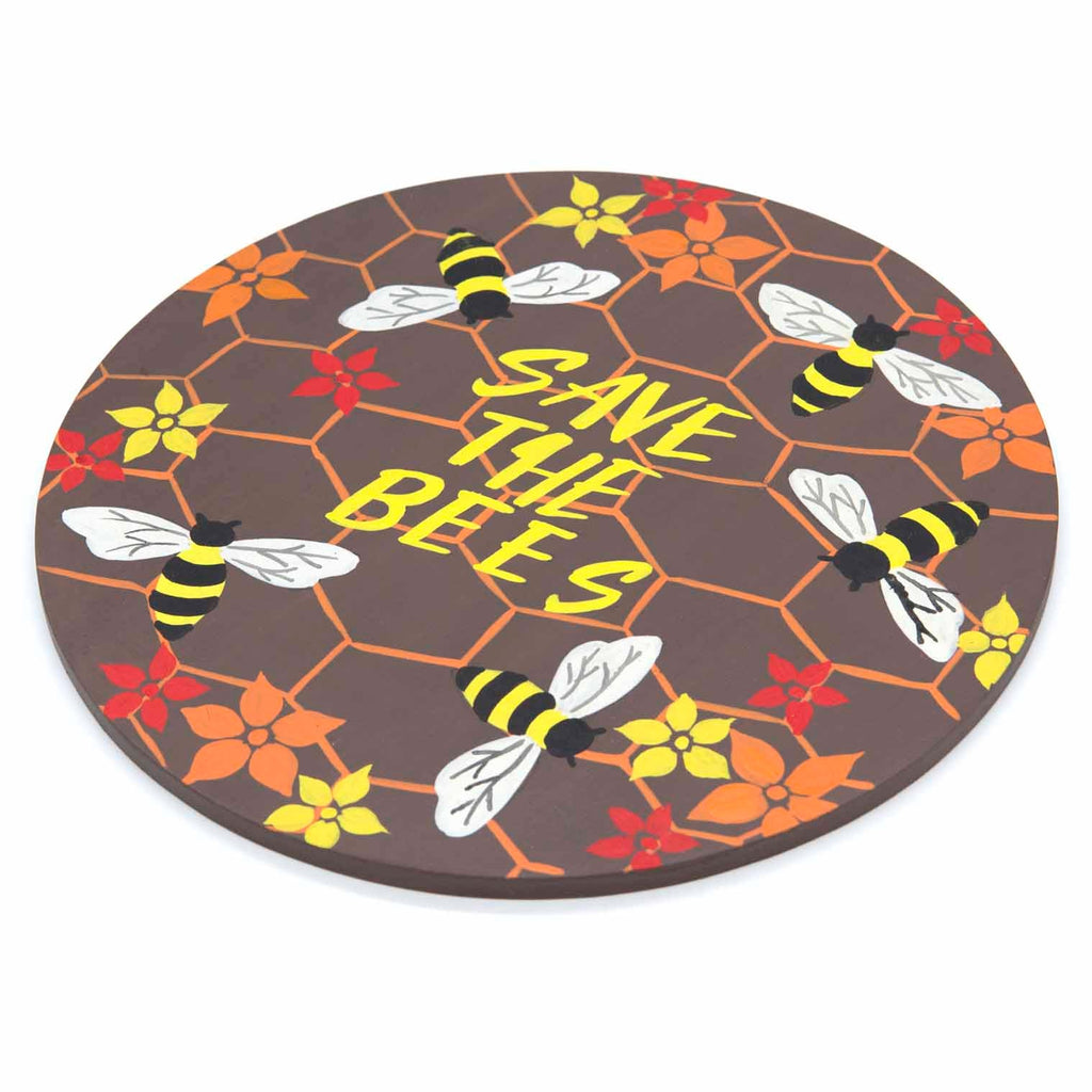 Plaque ronde en bois « Sauvons les abeilles »