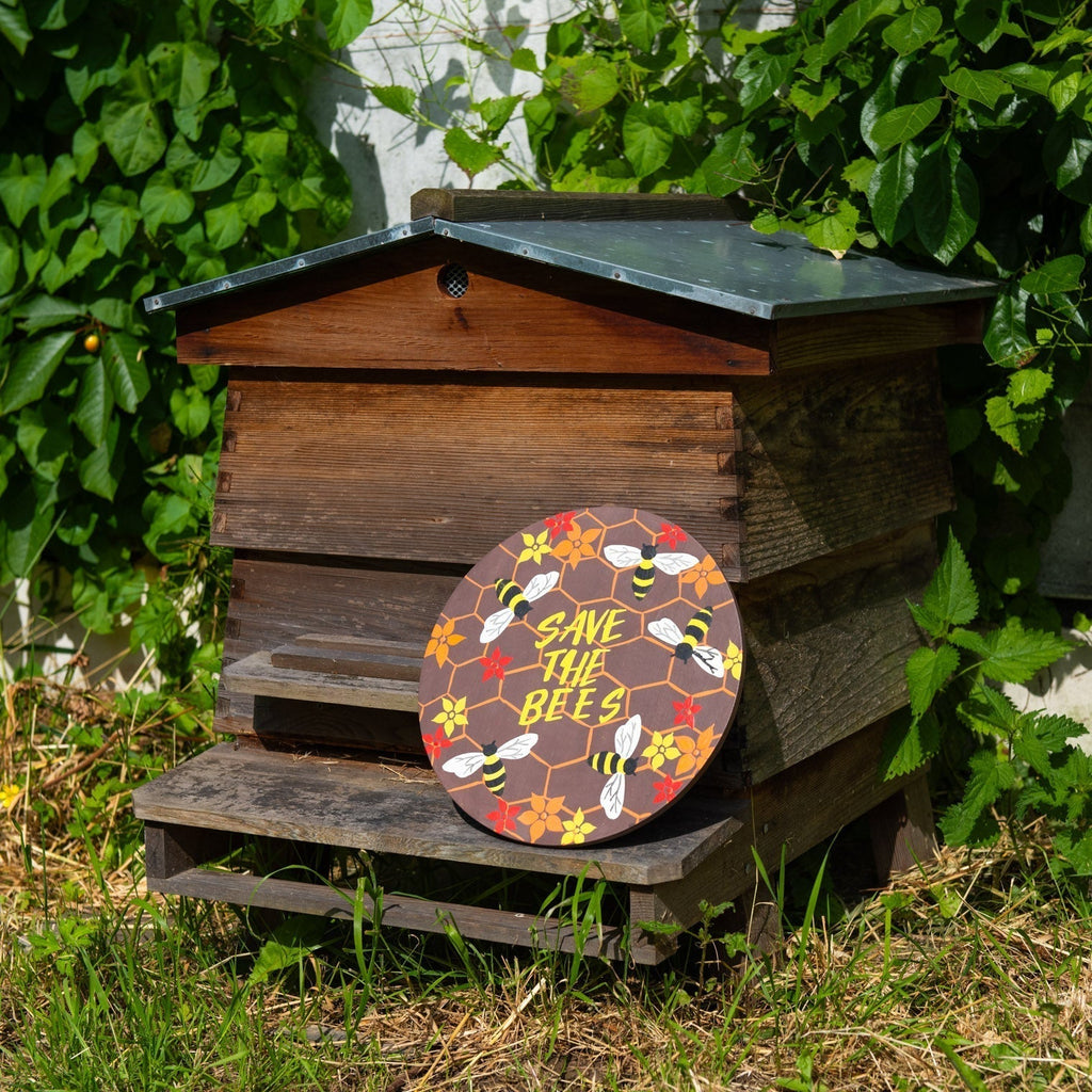 Plaque ronde en bois « Sauvons les abeilles »