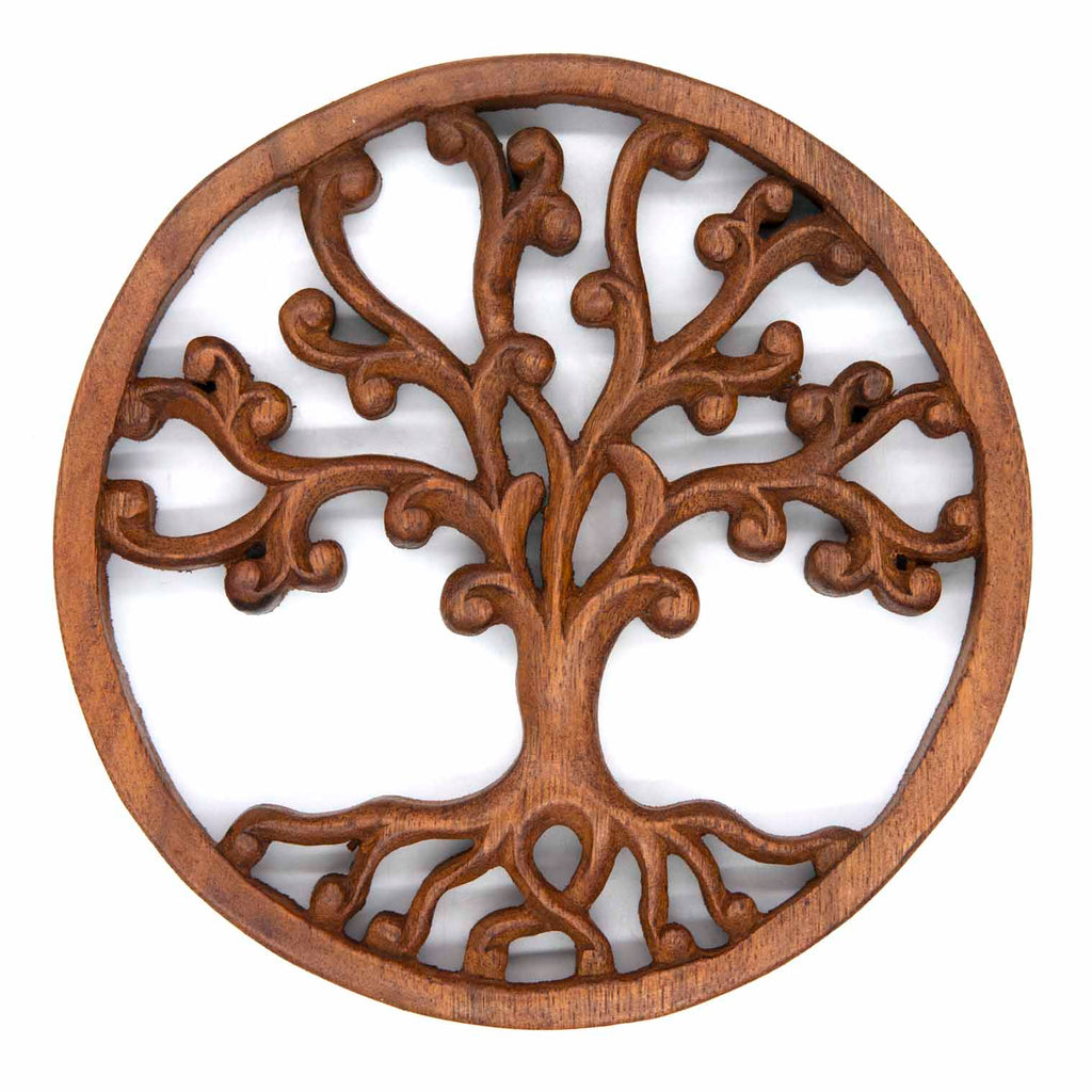 Plaque ronde en bois Arbre de Vie avec branches courbées