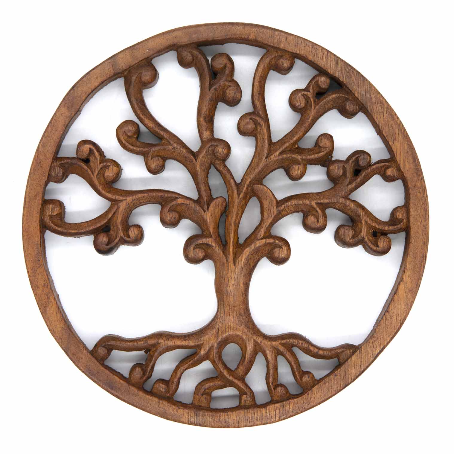 Plaque ronde en bois Arbre de Vie avec branches courbées