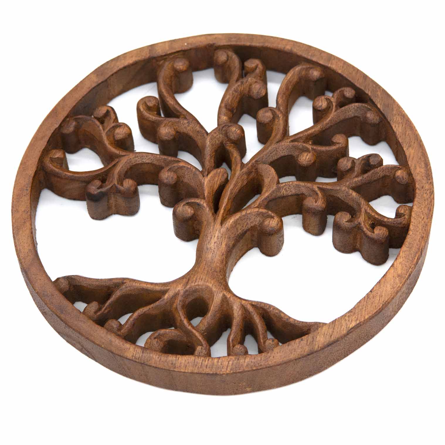 Plaque ronde en bois Arbre de Vie avec branches courbées
