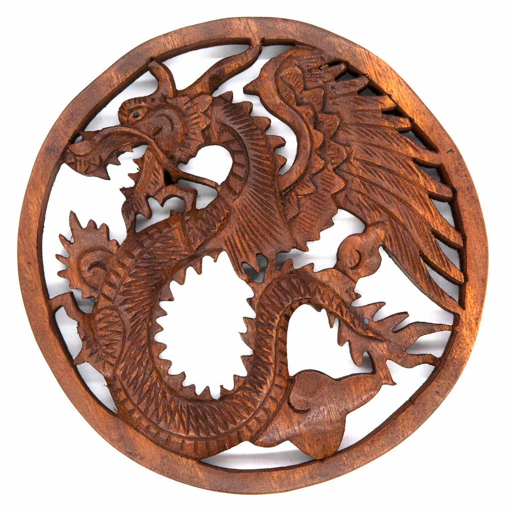 Plaque ronde en bois Dragon