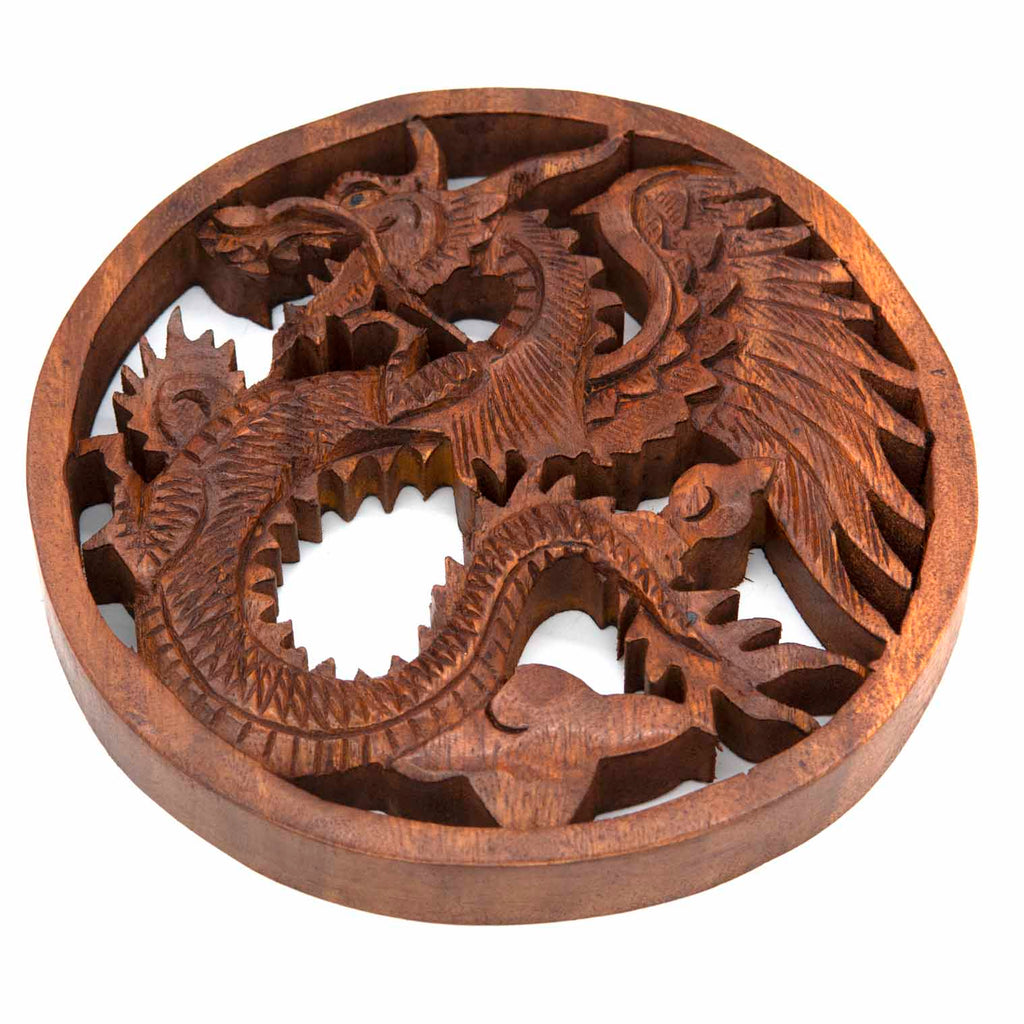 Plaque ronde en bois Dragon