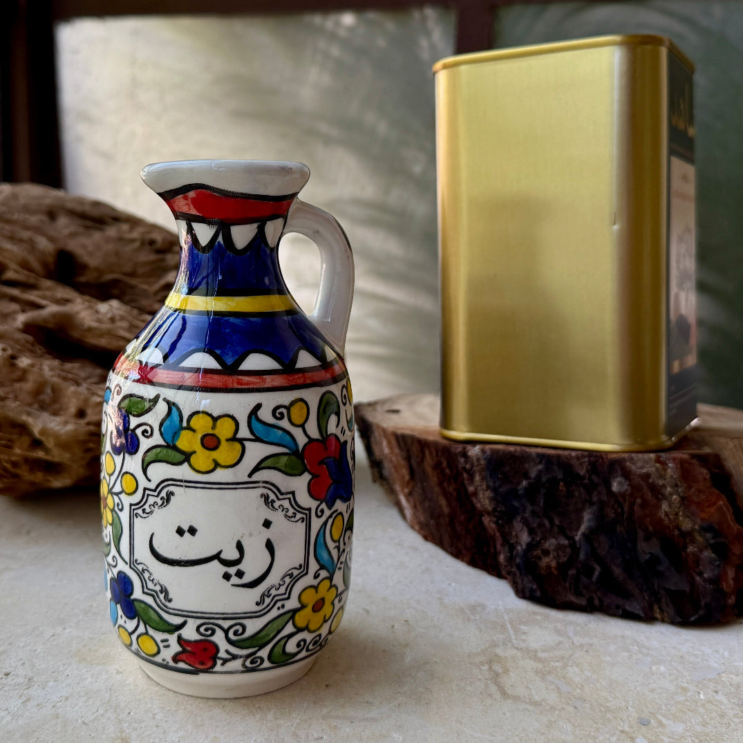 Gift Set: Handmade Ceramic Olive Oil Bottle with Cold Pressed Extra Virgin Olive Oil
