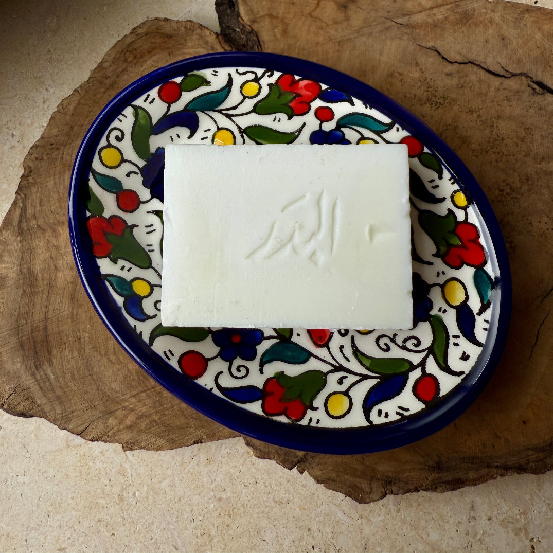 Hand Painted Ceramic Soap Dish with Olive Oil Soap | Gift Set