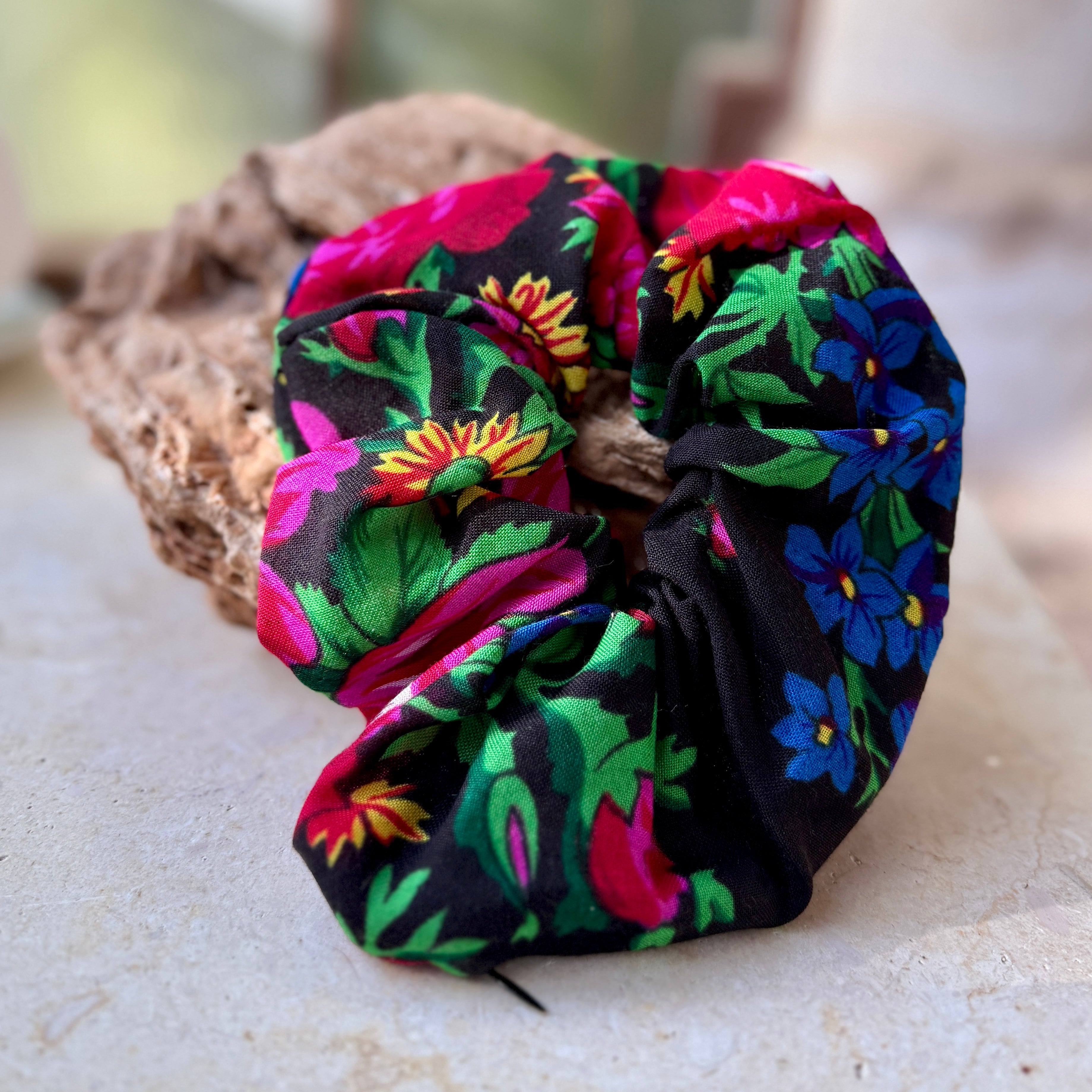 Traditional Fabric Scrunchies with Secret Zipper Pouch | Set of 5 Colors
