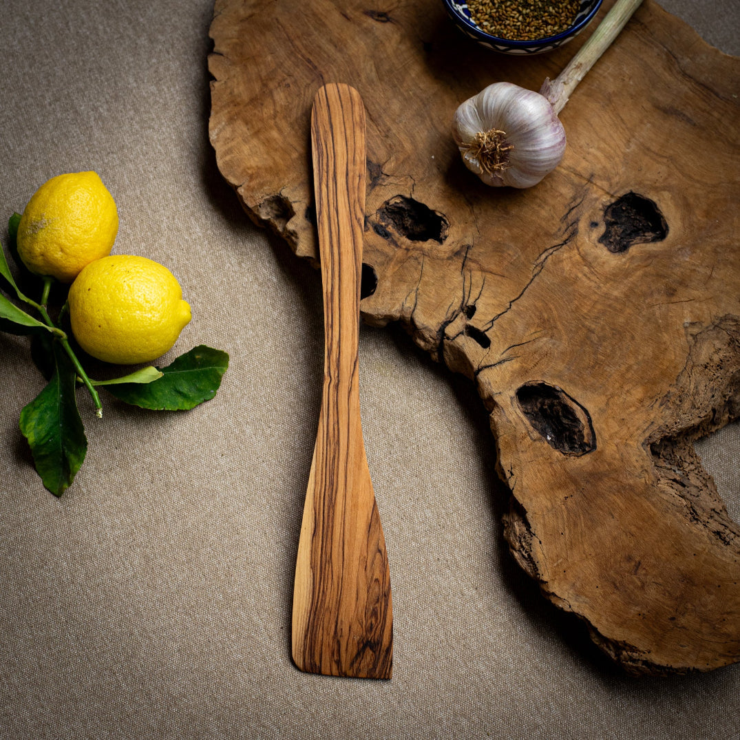 Olive Wood Flat Spatula | Hand Carved Kitchen Utensil